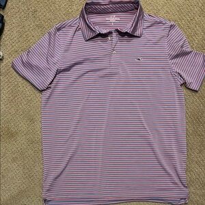 Vineyard Vines Men's Polo in Purple and White Stripes